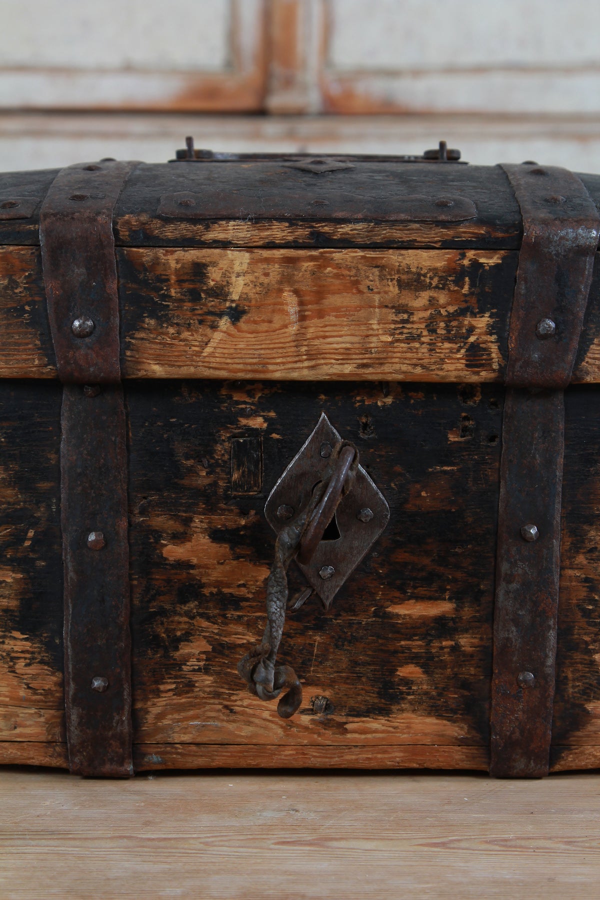 A wonderful Rare Relic Swedish 18THC Iron Bound Bentwood Box