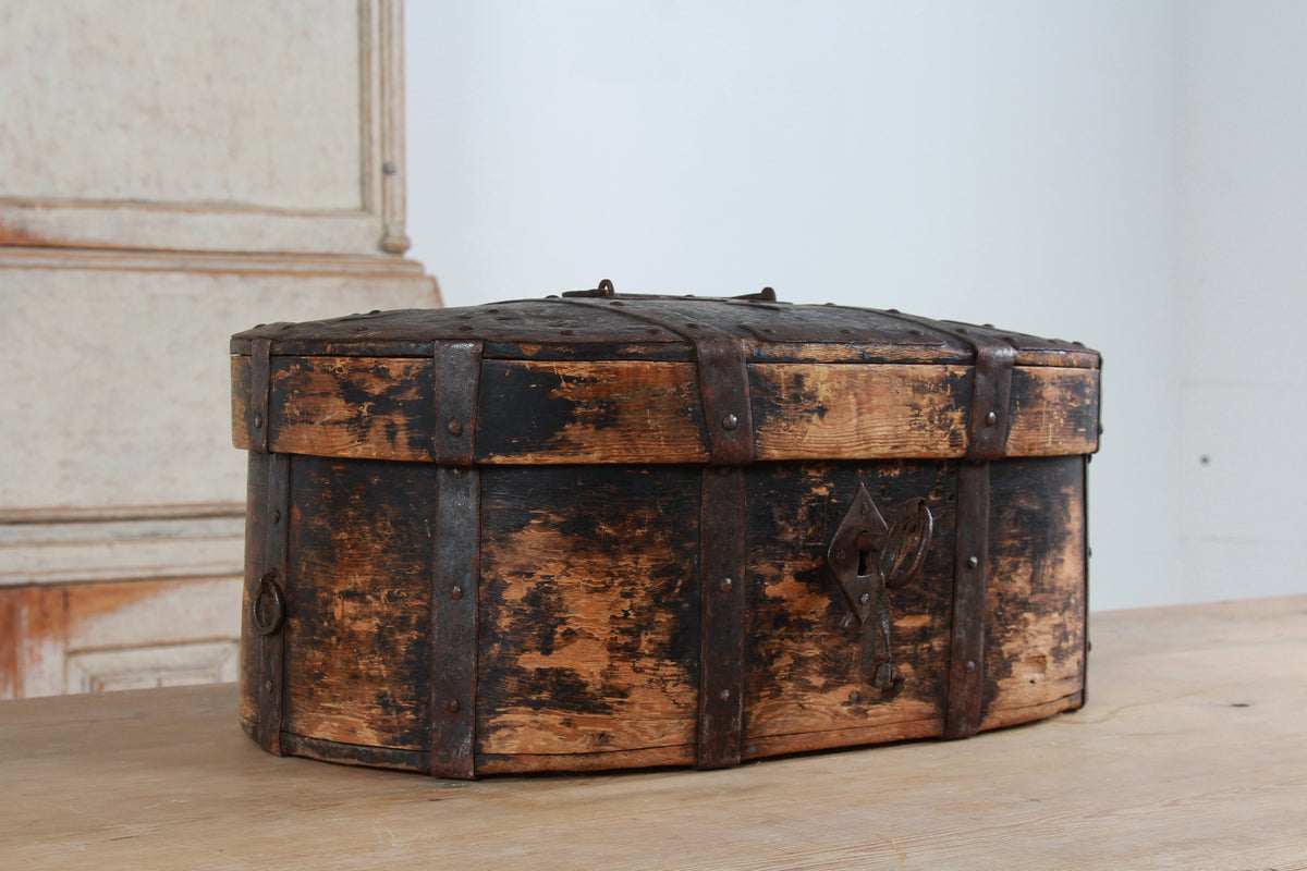 A wonderful Rare Relic Swedish 18THC Iron Bound Bentwood Box