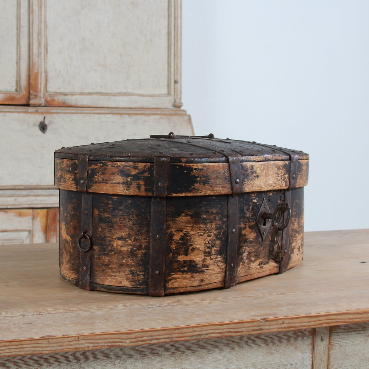 A wonderful Rare Relic Swedish 18THC Iron Bound Bentwood Box