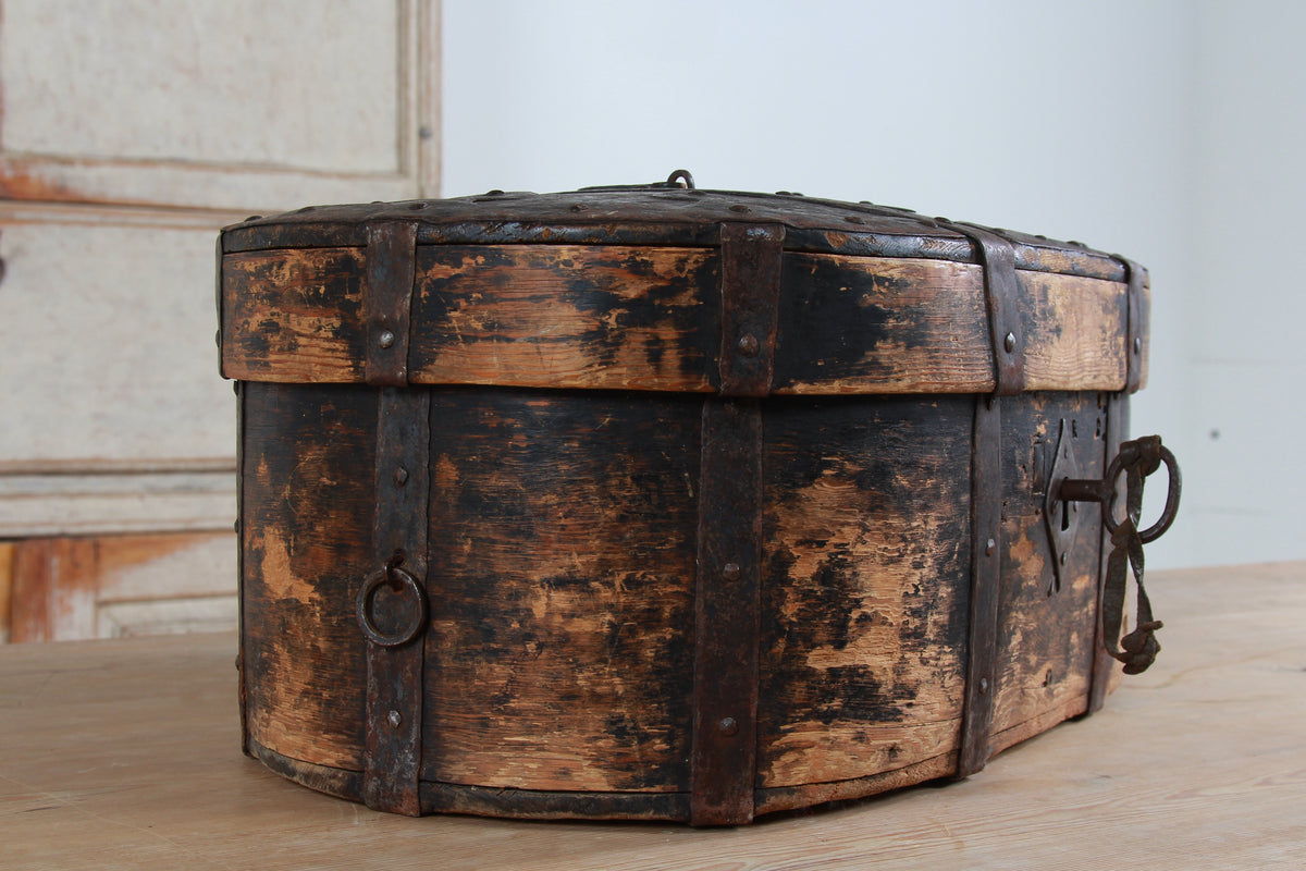 A wonderful Rare Relic Swedish 18THC Iron Bound Bentwood Box