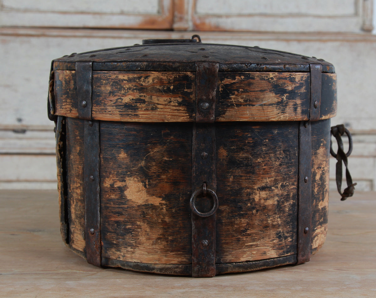 A wonderful Rare Relic Swedish 18THC Iron Bound Bentwood Box