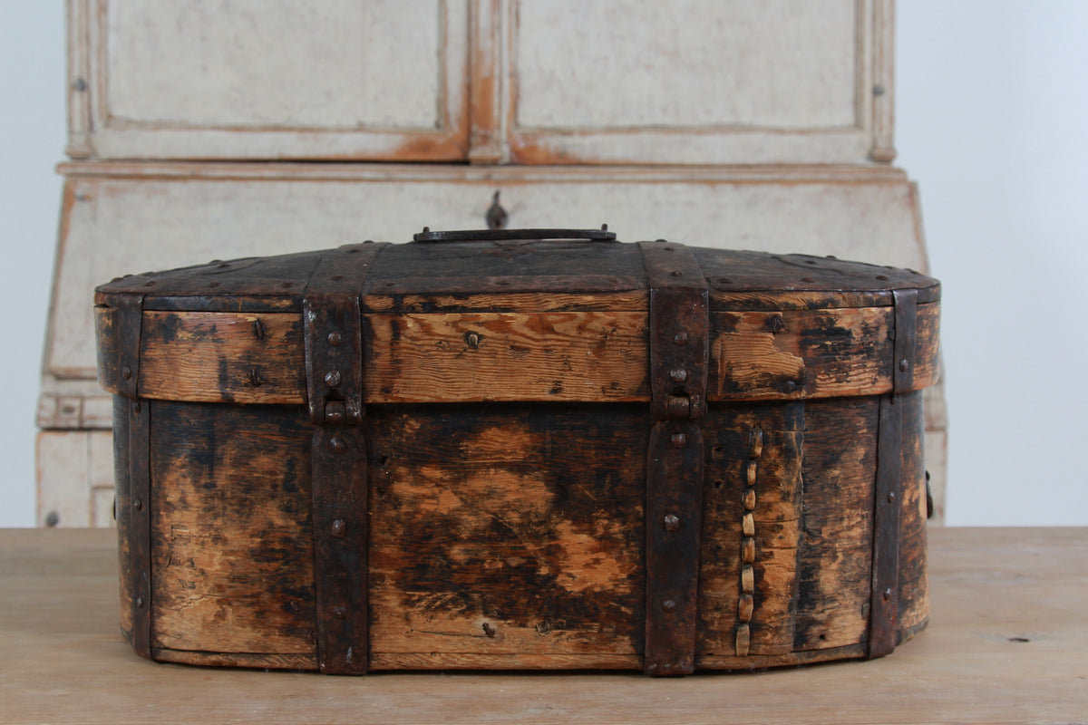 A wonderful Rare Relic Swedish 18THC Iron Bound Bentwood Box