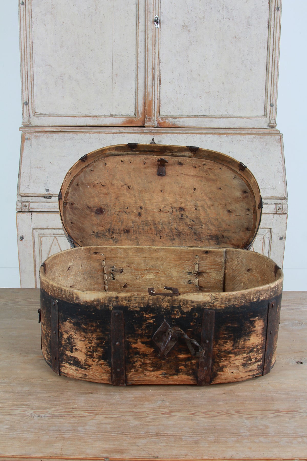 A wonderful Rare Relic Swedish 18THC Iron Bound Bentwood Box