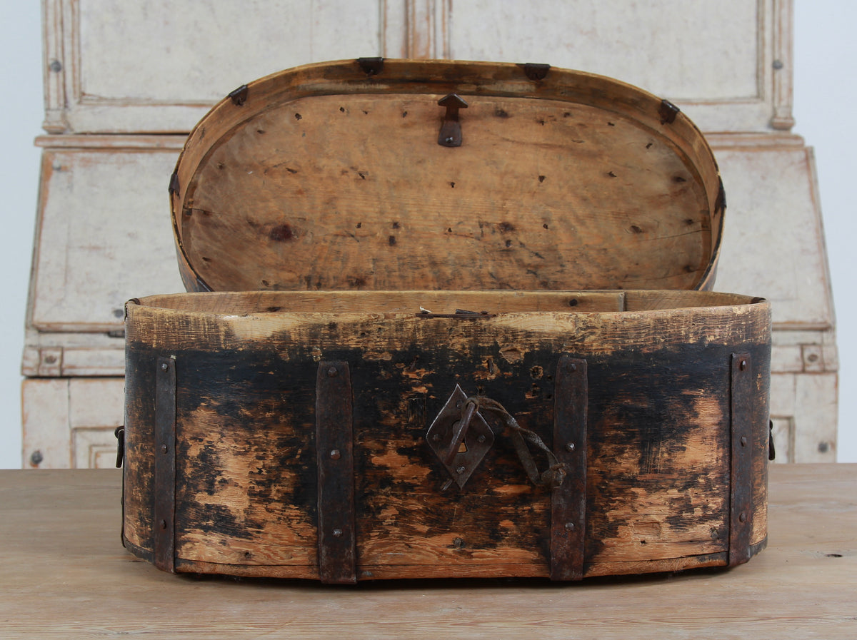 A wonderful Rare Relic Swedish 18THC Iron Bound Bentwood Box