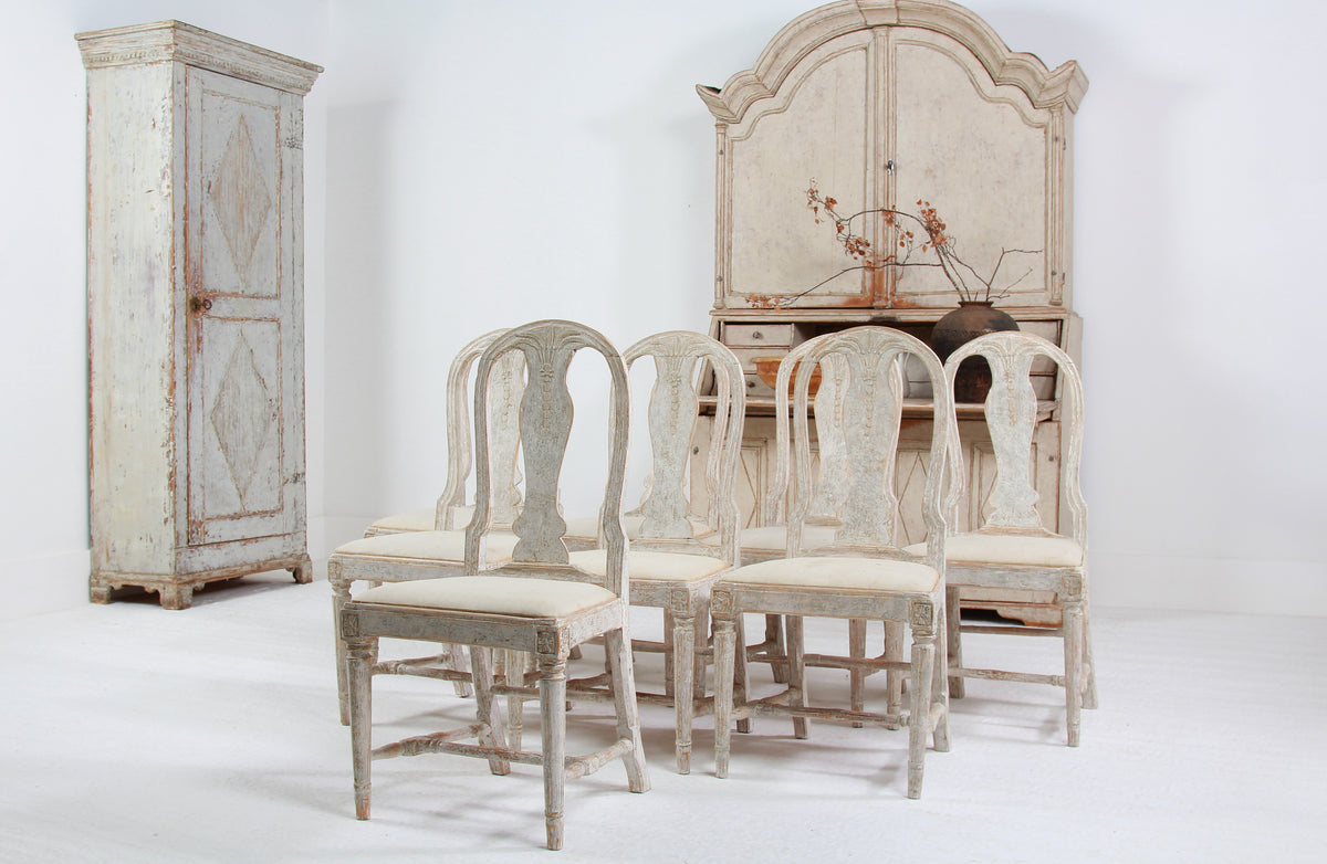 Set of Eight 18thC Swedish Gustavian Painted Oval Back Wheat Sheaf Chairs