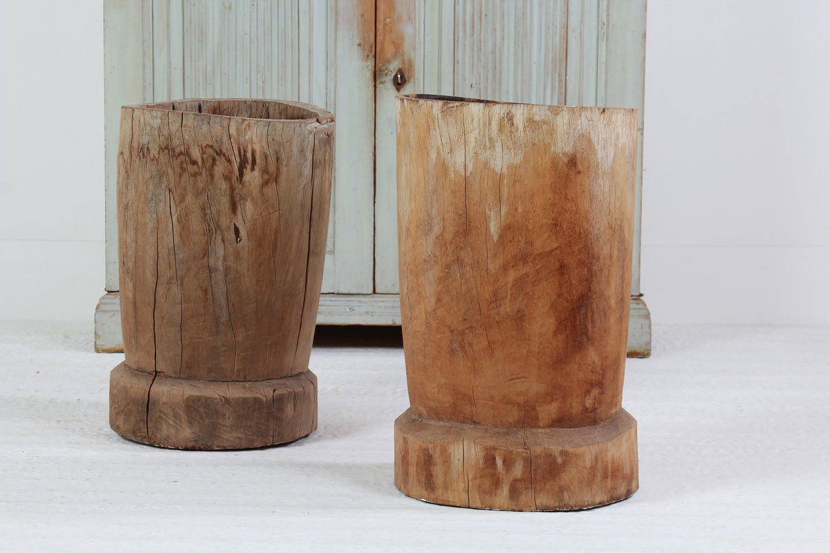 TWO WONDERFUL GNARLY XL JAPANESE USU WOODEN MORTARS