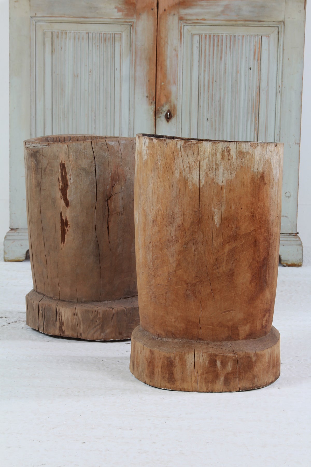 TWO WONDERFUL GNARLY XL JAPANESE USU WOODEN MORTARS