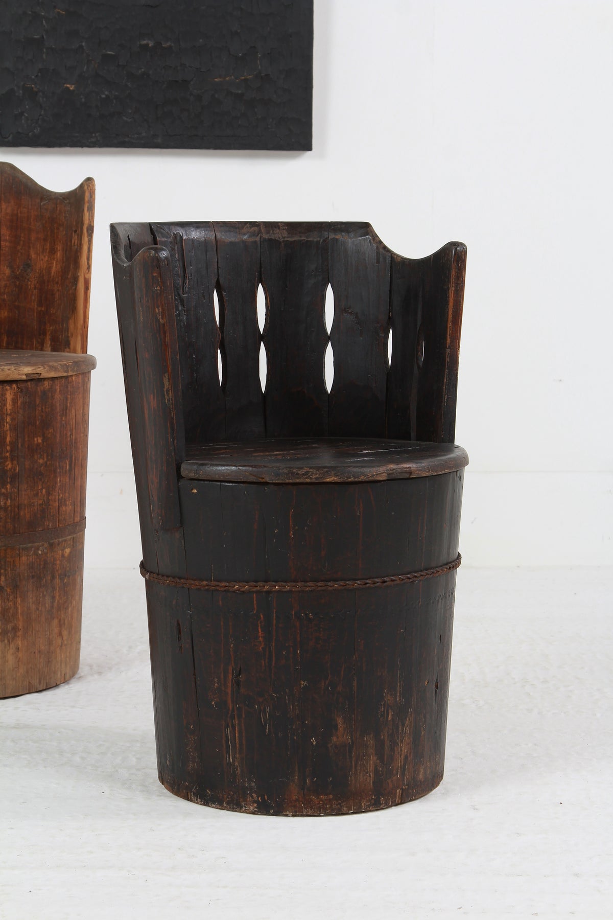 AUTHENTIC JAPANESE MARKET TRADER PINE BARREL CHAIRS