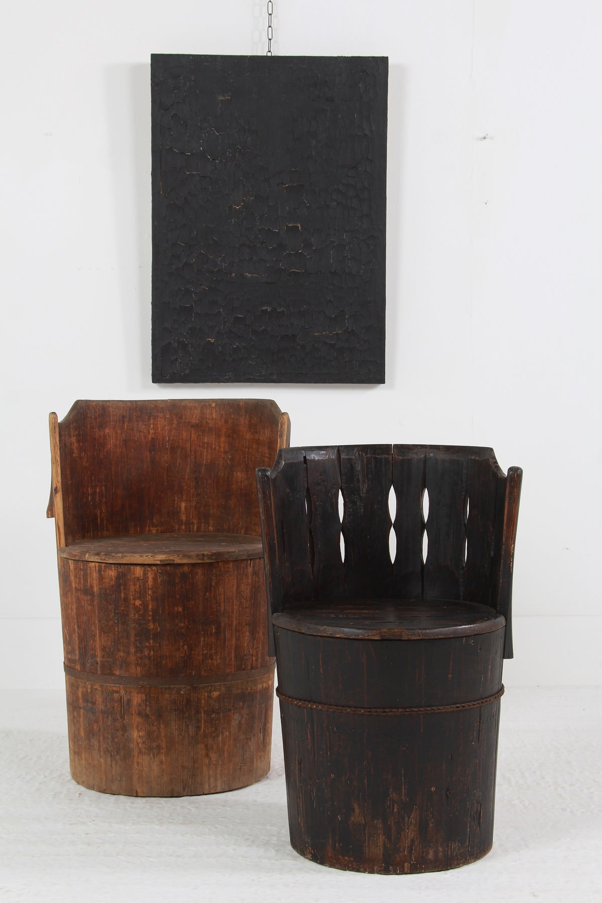 AUTHENTIC JAPANESE MARKET TRADER PINE BARREL CHAIRS