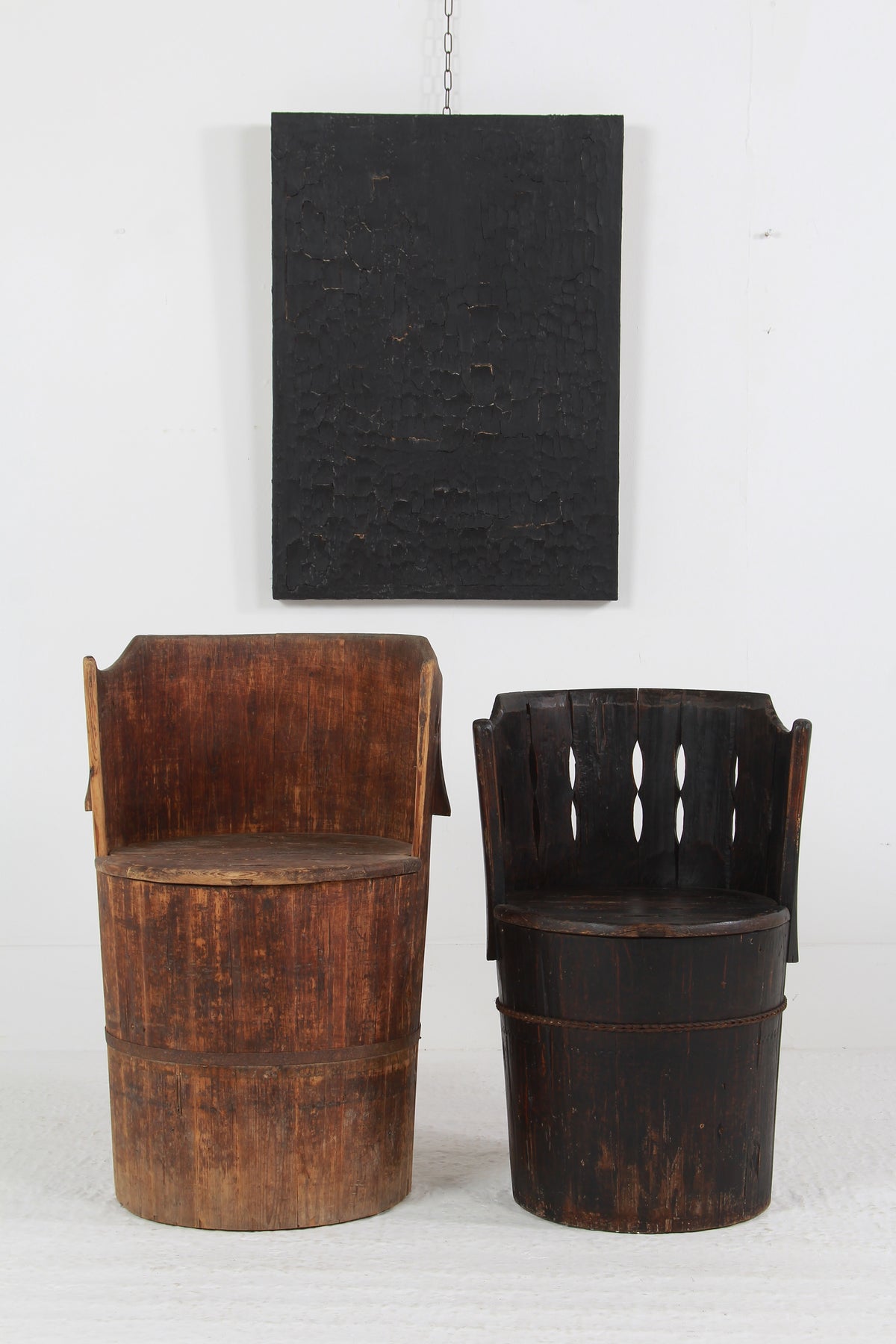 AUTHENTIC JAPANESE MARKET TRADER PINE BARREL CHAIRS