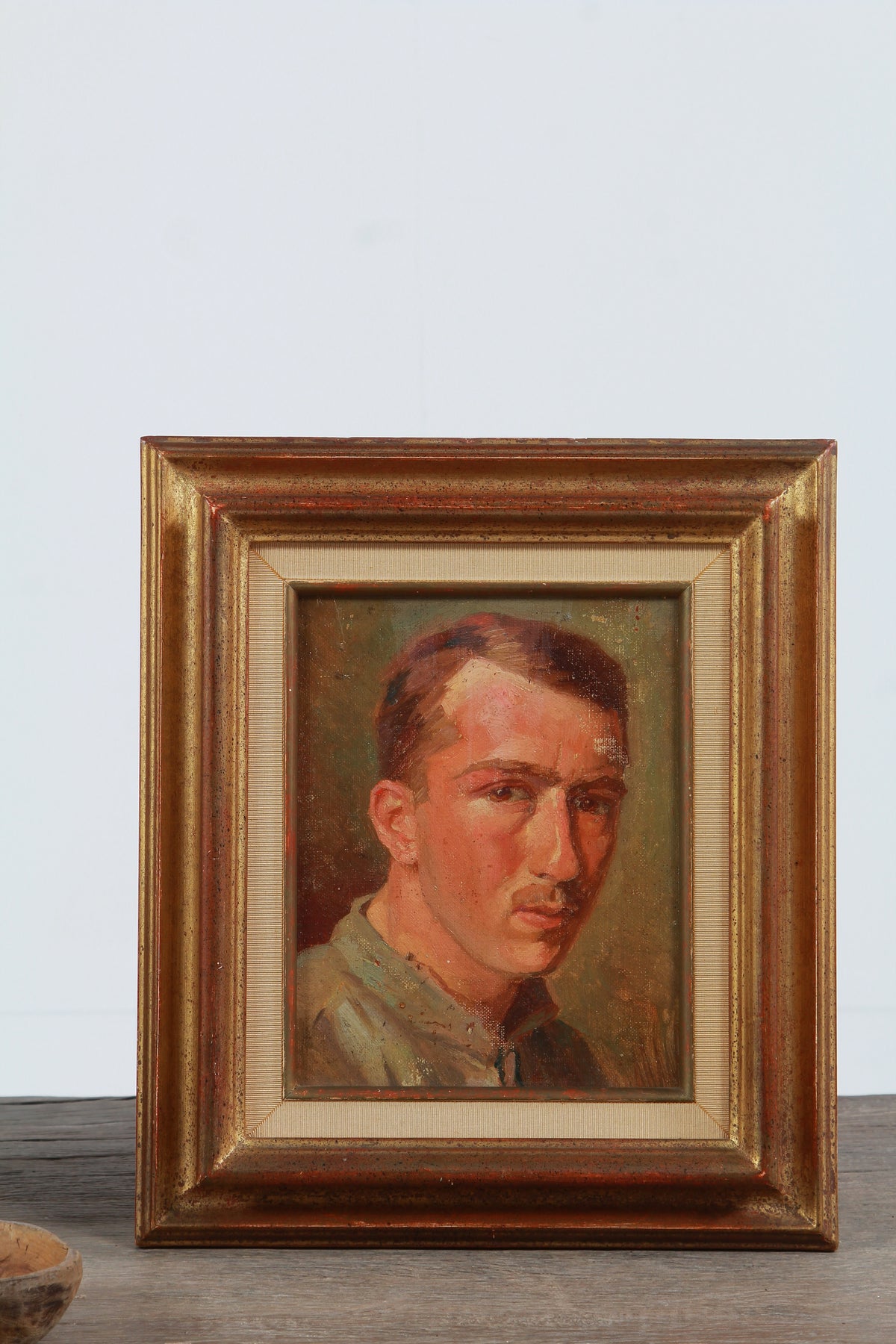 French Early 20thC Oil On Board Portrait Of Young Male With Moustache