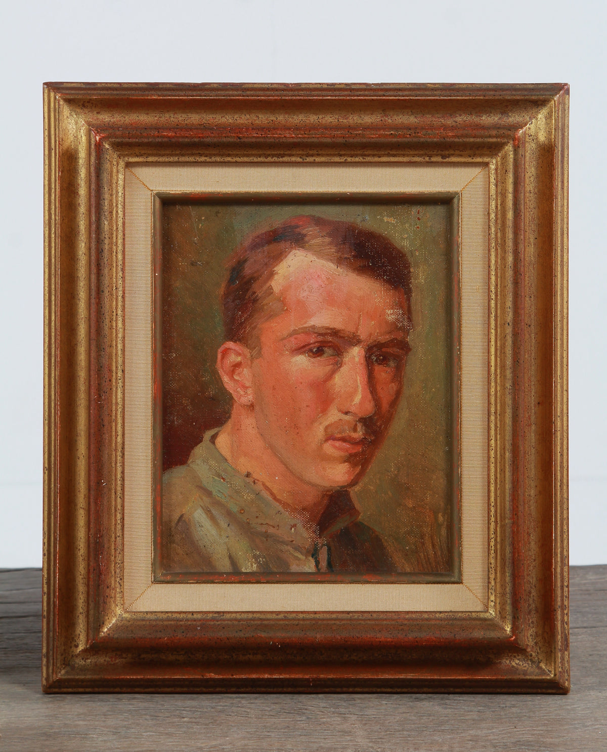 French Early 20thC Oil On Board Portrait Of Young Male With Moustache