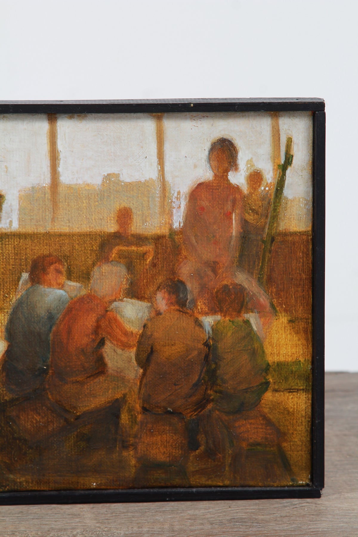 Framed English 20thC Oil on Board Study Of An Art Class