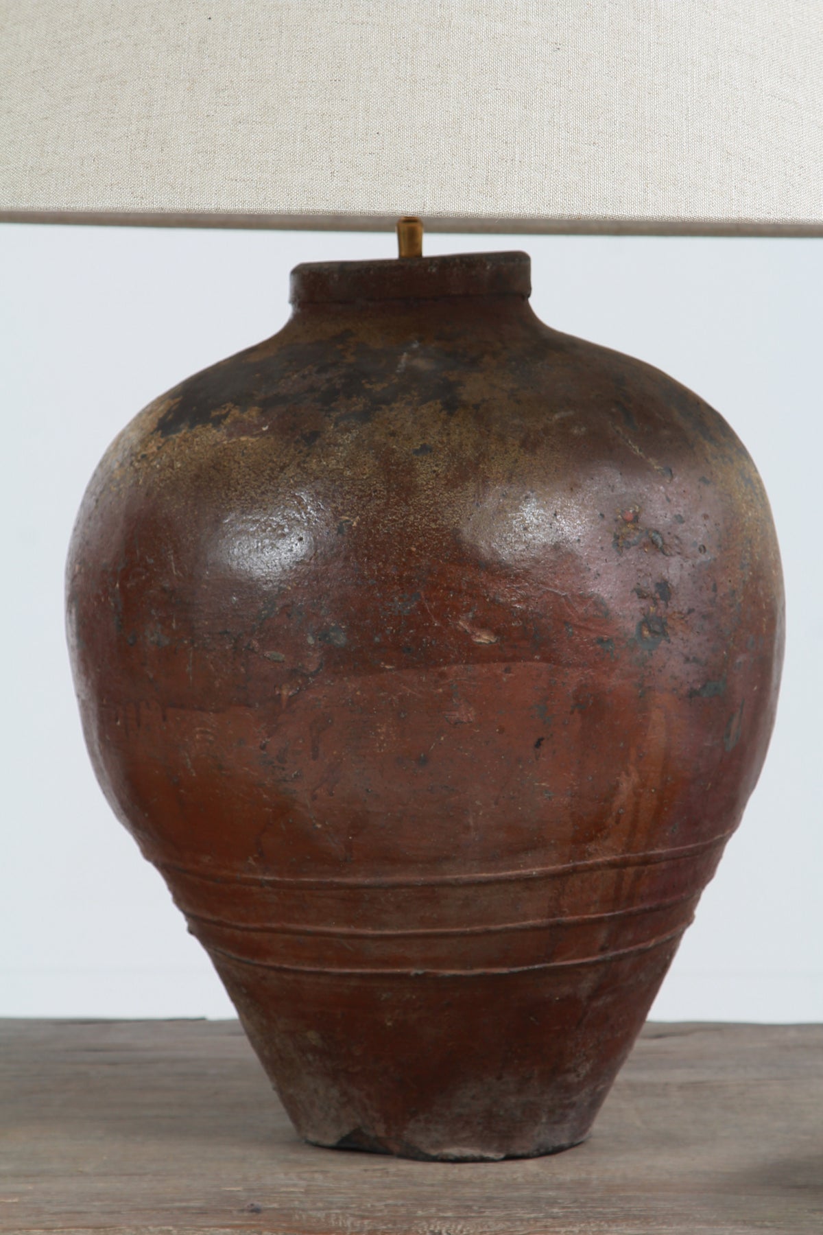 XXL CHINESE GLAZED ANTIQUE STORAGE WINE JAR LAMP WITH SHADE