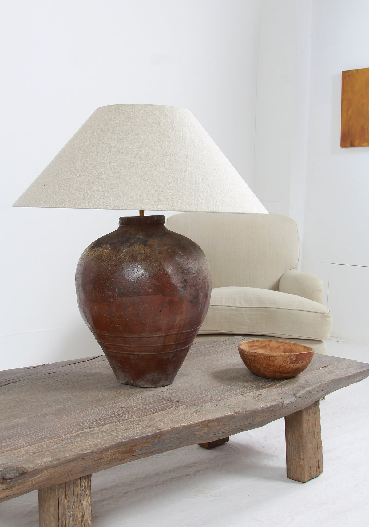 XXL CHINESE GLAZED ANTIQUE STORAGE WINE JAR LAMP WITH SHADE