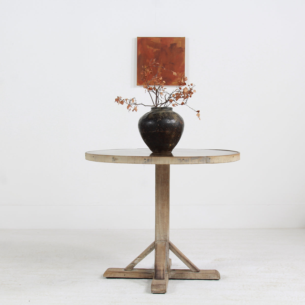 Bespoke Aged Brass Top Round Dining/Centre Table with Oak Trim and Base