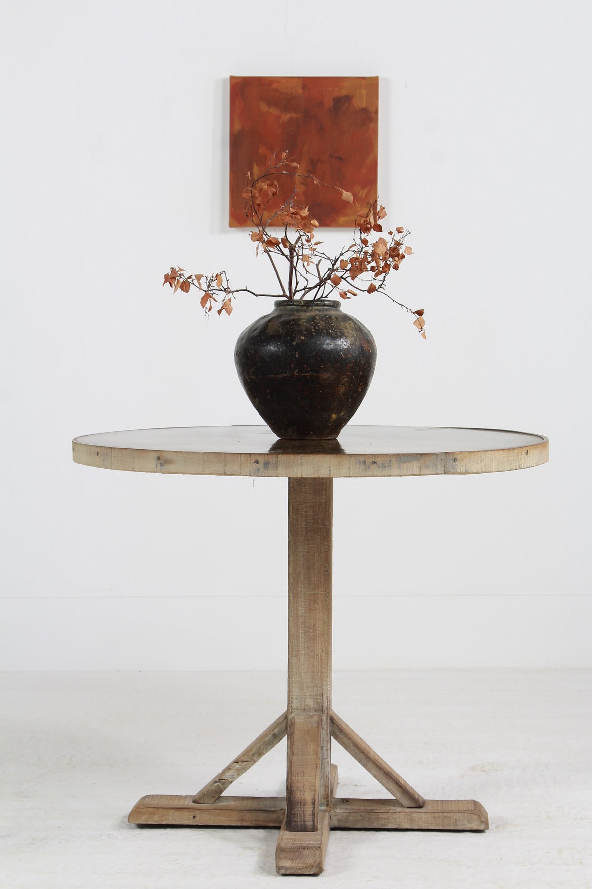 Bespoke Aged Brass Top Round Dining/Centre Table with Oak Trim and Base