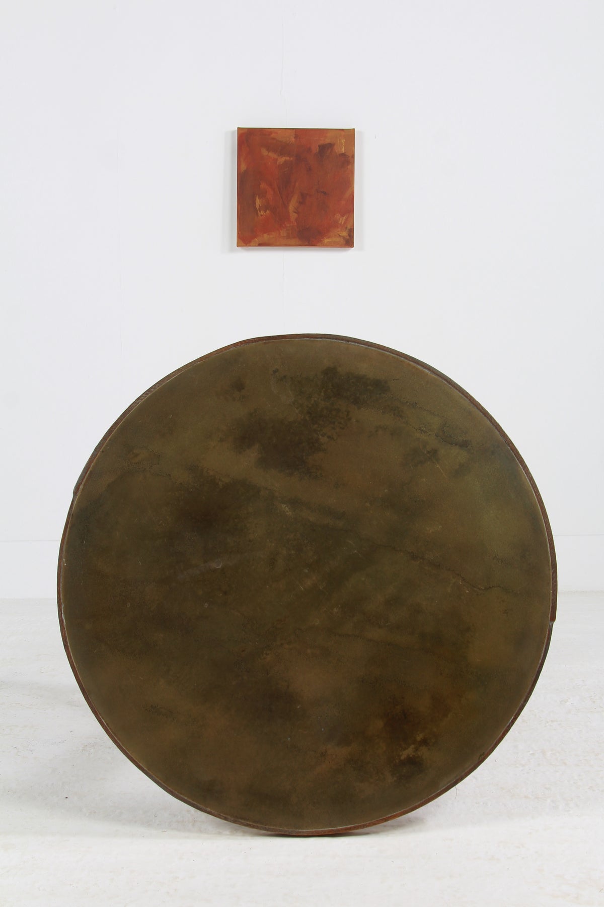 Bespoke Aged Brass Top Round Dining/Centre Table with Oak Trim and Base