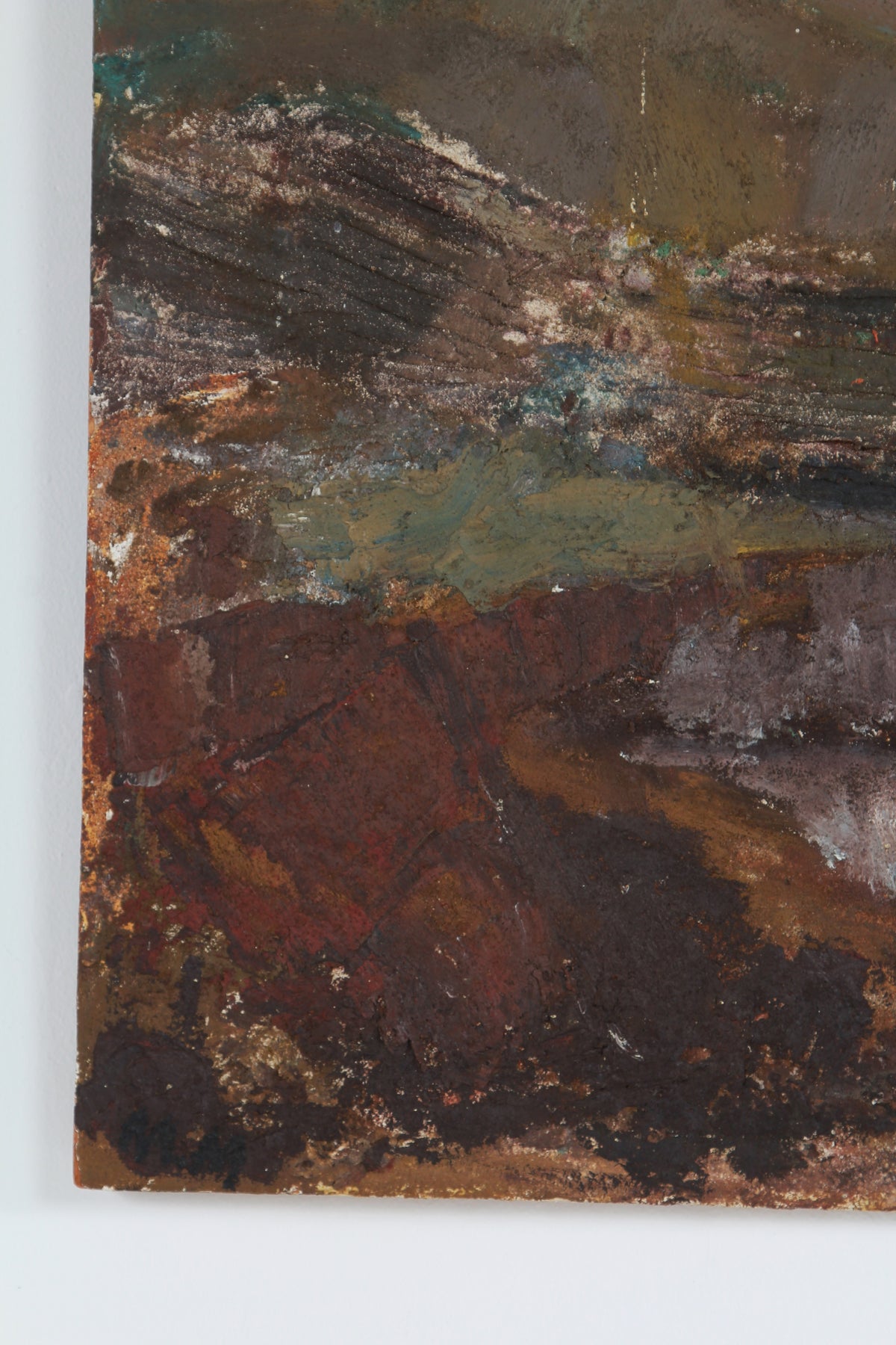 A Dramatic & Moody  English Oil on Board of Crashing Waves and Textured Coastline