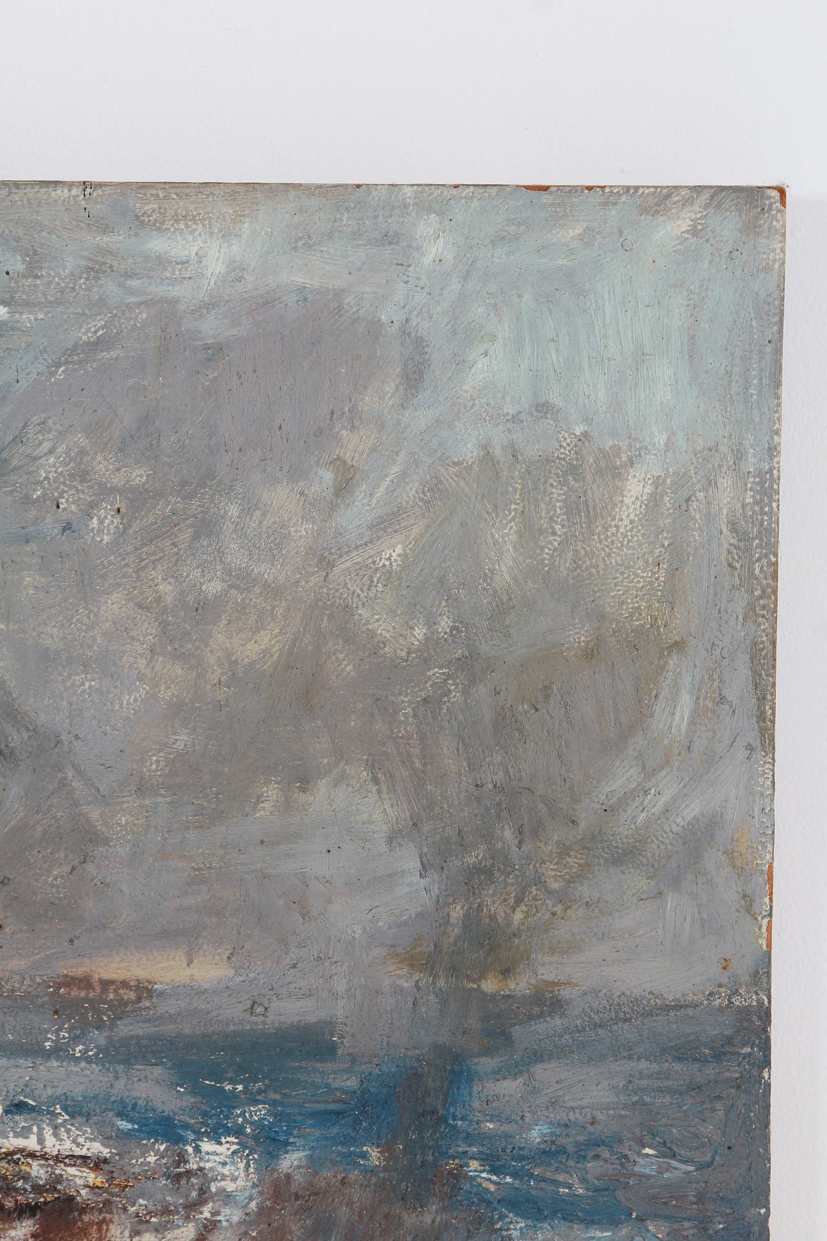 A Dramatic & Moody  English Oil on Board of Crashing Waves and Textured Coastline
