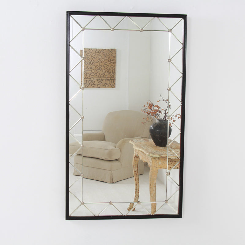 Mid-century Scandinavian Segmented Harlequin Black Framed Mirror