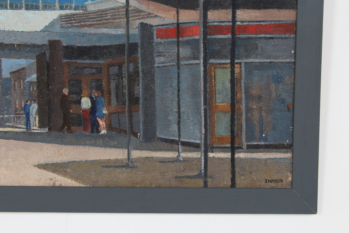 Mid Century Framed Oil on Board of Architects Study of Pedestrian Walk in London