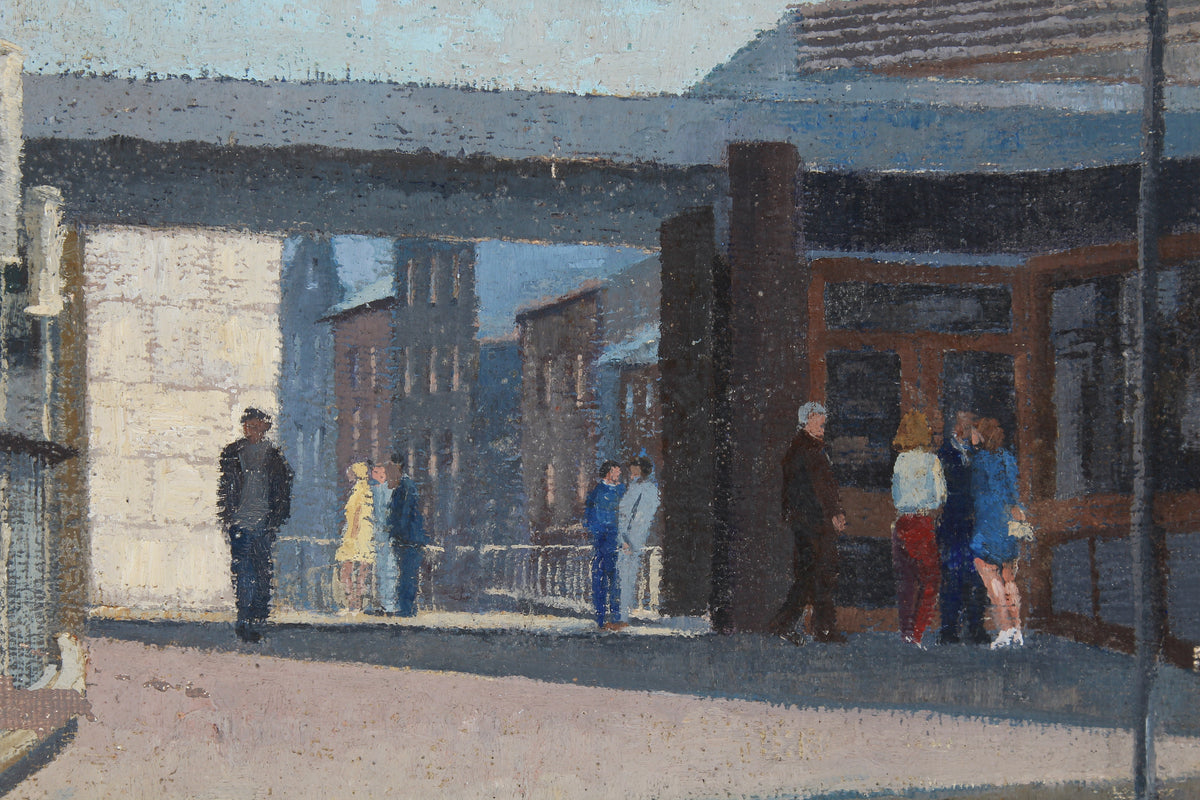 Mid Century Framed Oil on Board of Architects Study of Pedestrian Walk in London