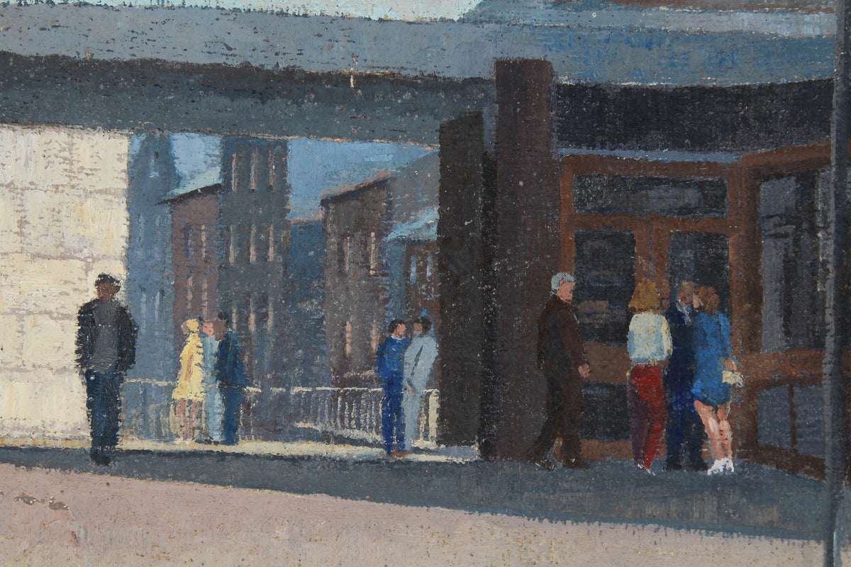 Mid Century Framed Oil on Board of Architects Study of Pedestrian Walk in London