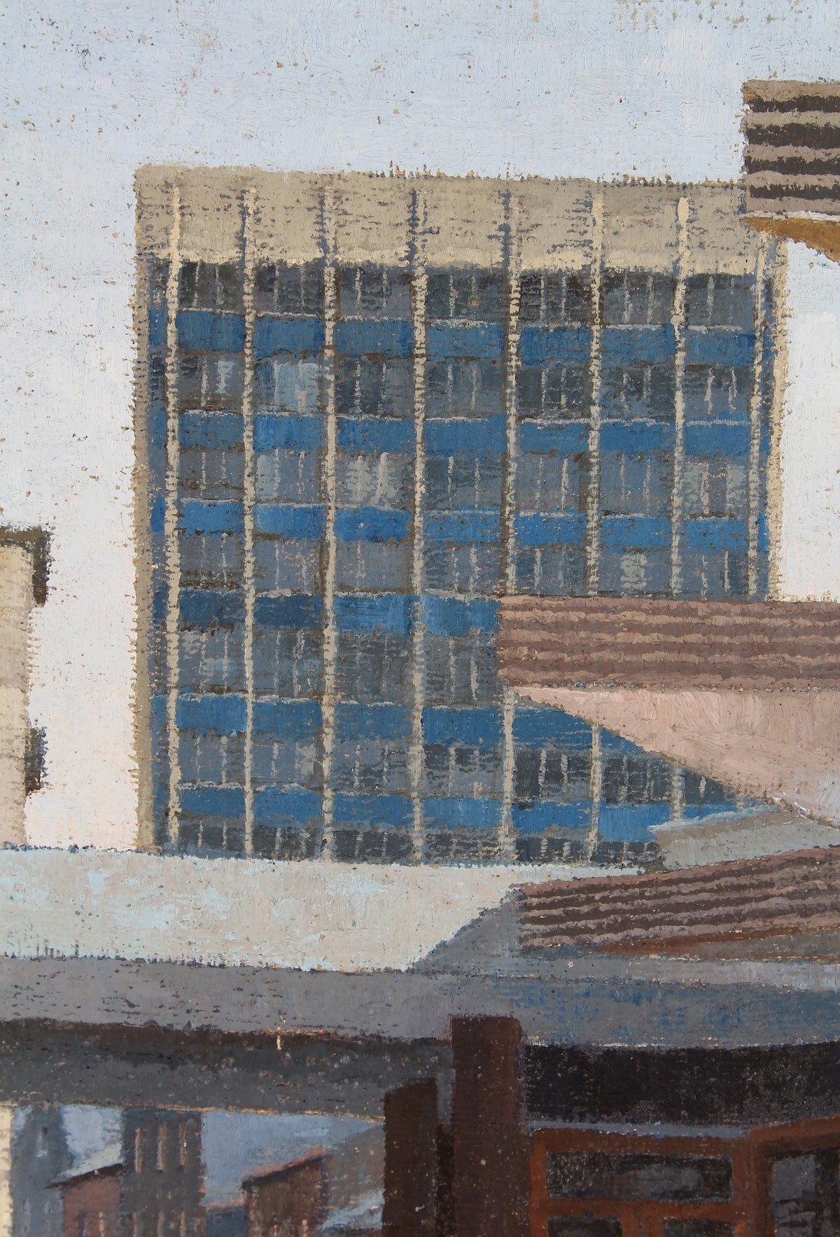 Mid Century Framed Oil on Board of Architects Study of Pedestrian Walk in London
