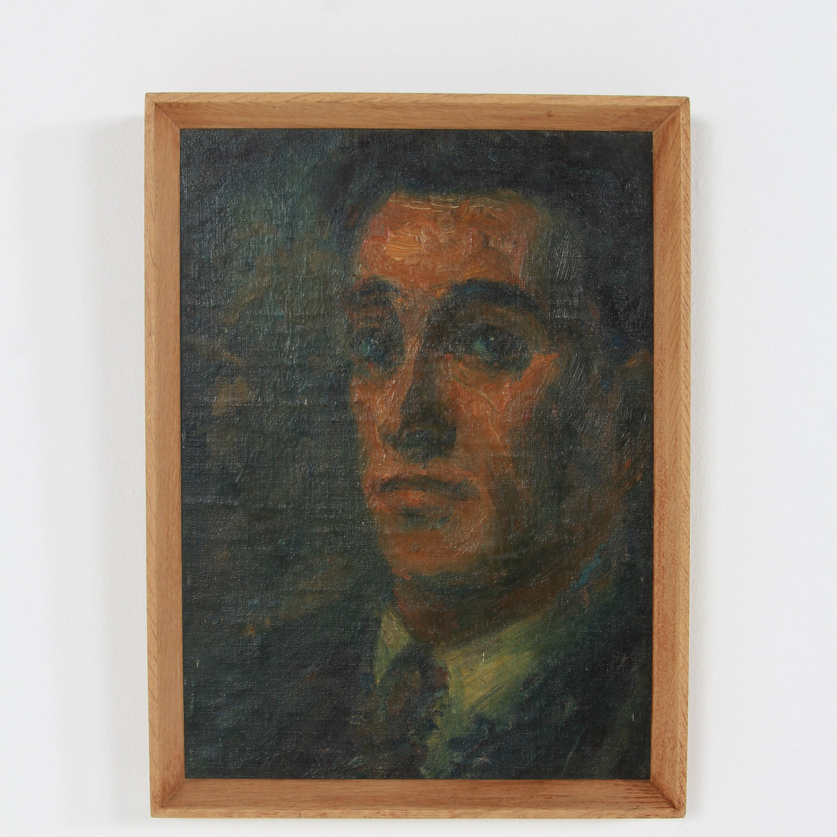 A Very Charming & Moody English Early 20thC Oil on Board of Young Male with Tie