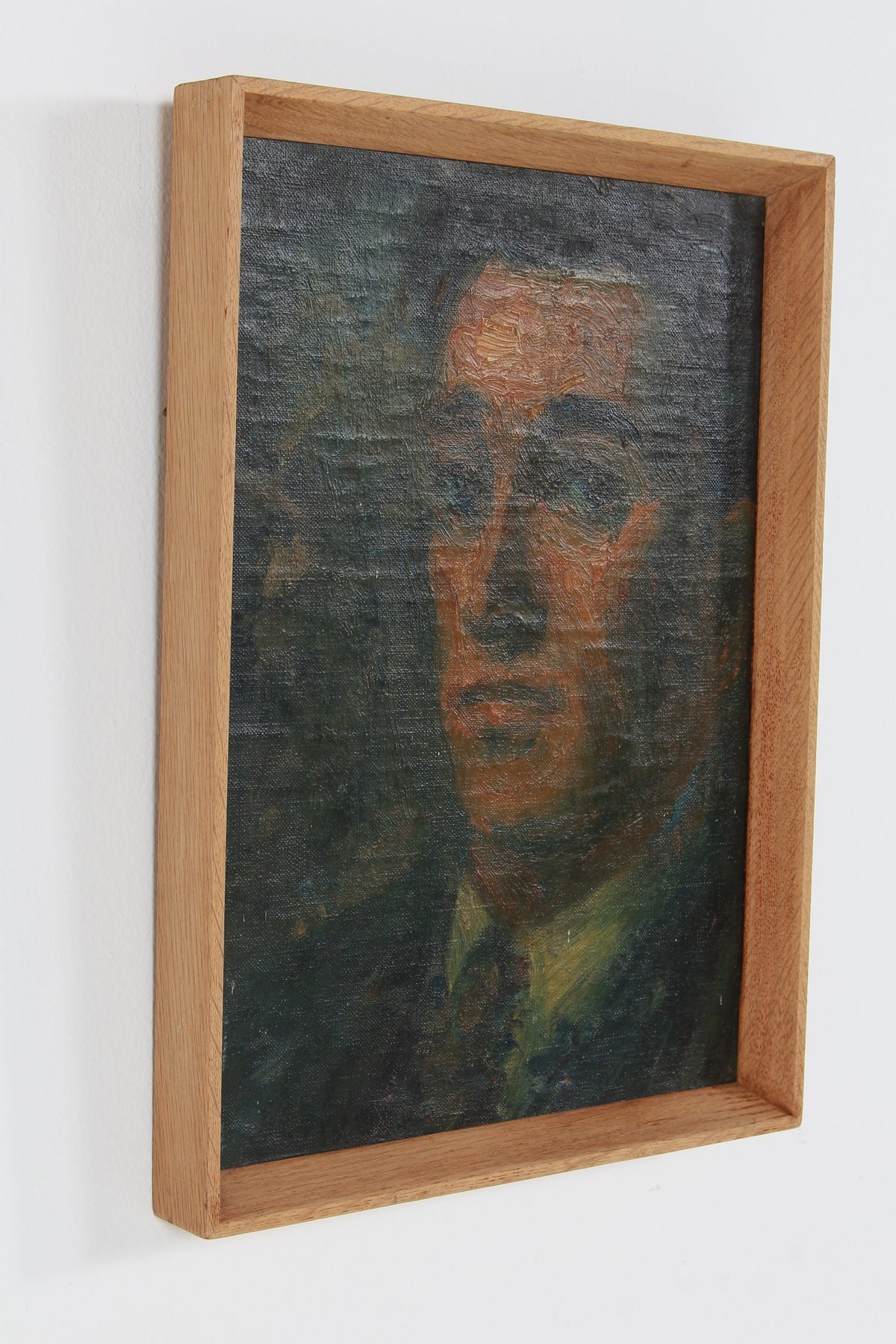 A Very Charming & Moody English Early 20thC Oil on Board of Young Male with Tie