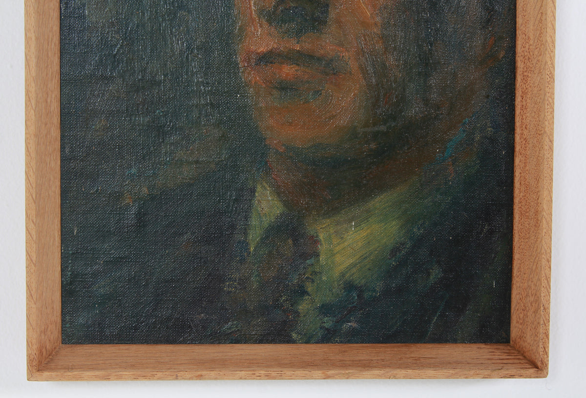 A Very Charming & Moody English Early 20thC Oil on Board of Young Male with Tie