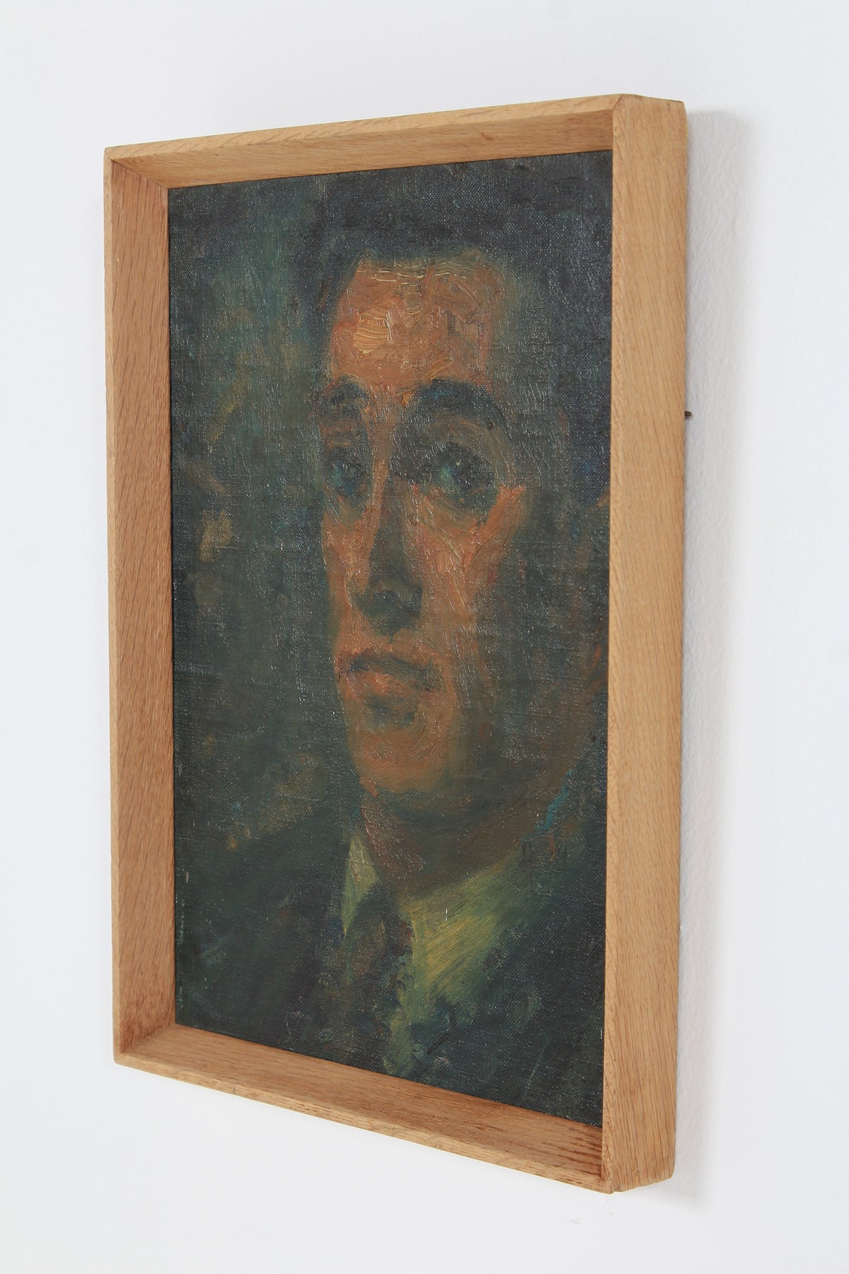 A Very Charming & Moody English Early 20thC Oil on Board of Young Male with Tie