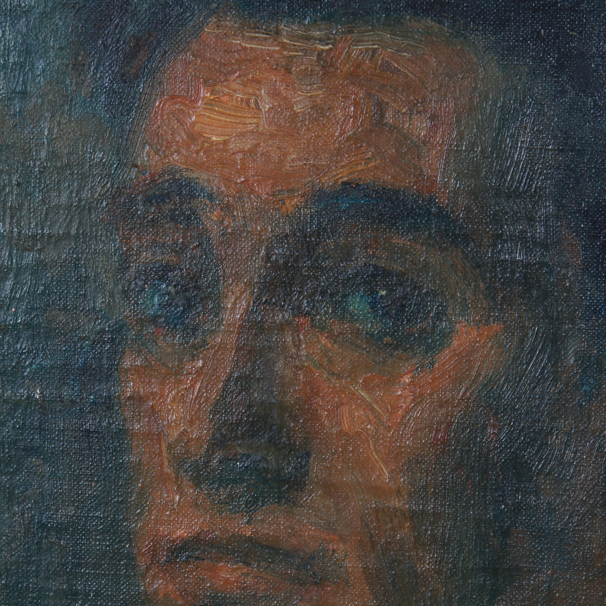 A Very Charming & Moody English Early 20thC Oil on Board of Young Male with Tie