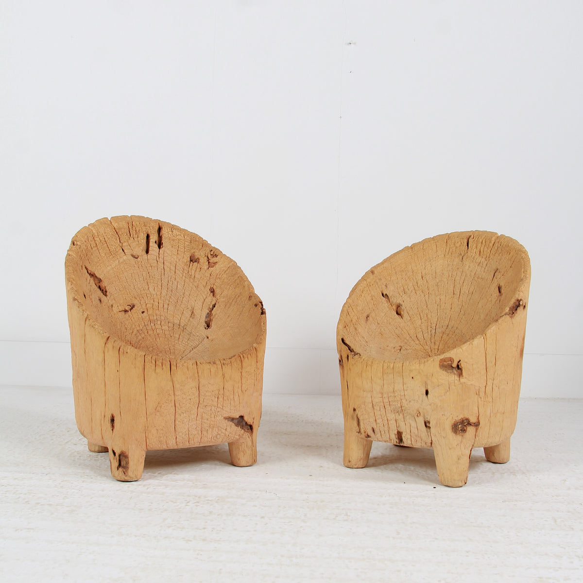 UNIQUE HAND-CARVED PRIMITIVE GNARLY WABI SABI BRUTALIST STUMP CHAIRS