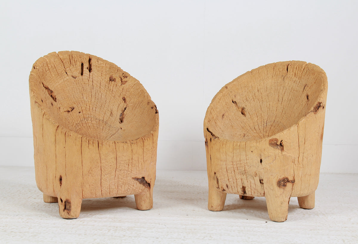 UNIQUE HAND-CARVED PRIMITIVE GNARLY WABI SABI BRUTALIST STUMP CHAIRS