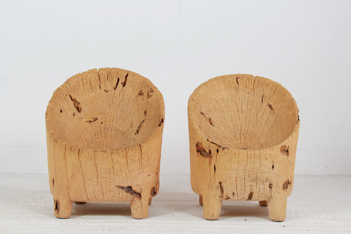 UNIQUE HAND-CARVED PRIMITIVE GNARLY WABI SABI BRUTALIST STUMP CHAIRS