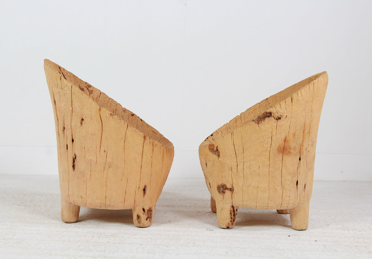UNIQUE HAND-CARVED PRIMITIVE GNARLY WABI SABI BRUTALIST STUMP CHAIRS