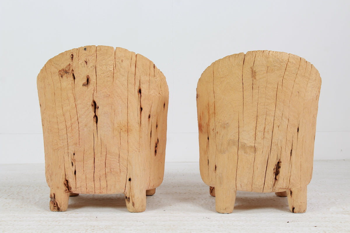 UNIQUE HAND-CARVED PRIMITIVE GNARLY WABI SABI BRUTALIST STUMP CHAIRS