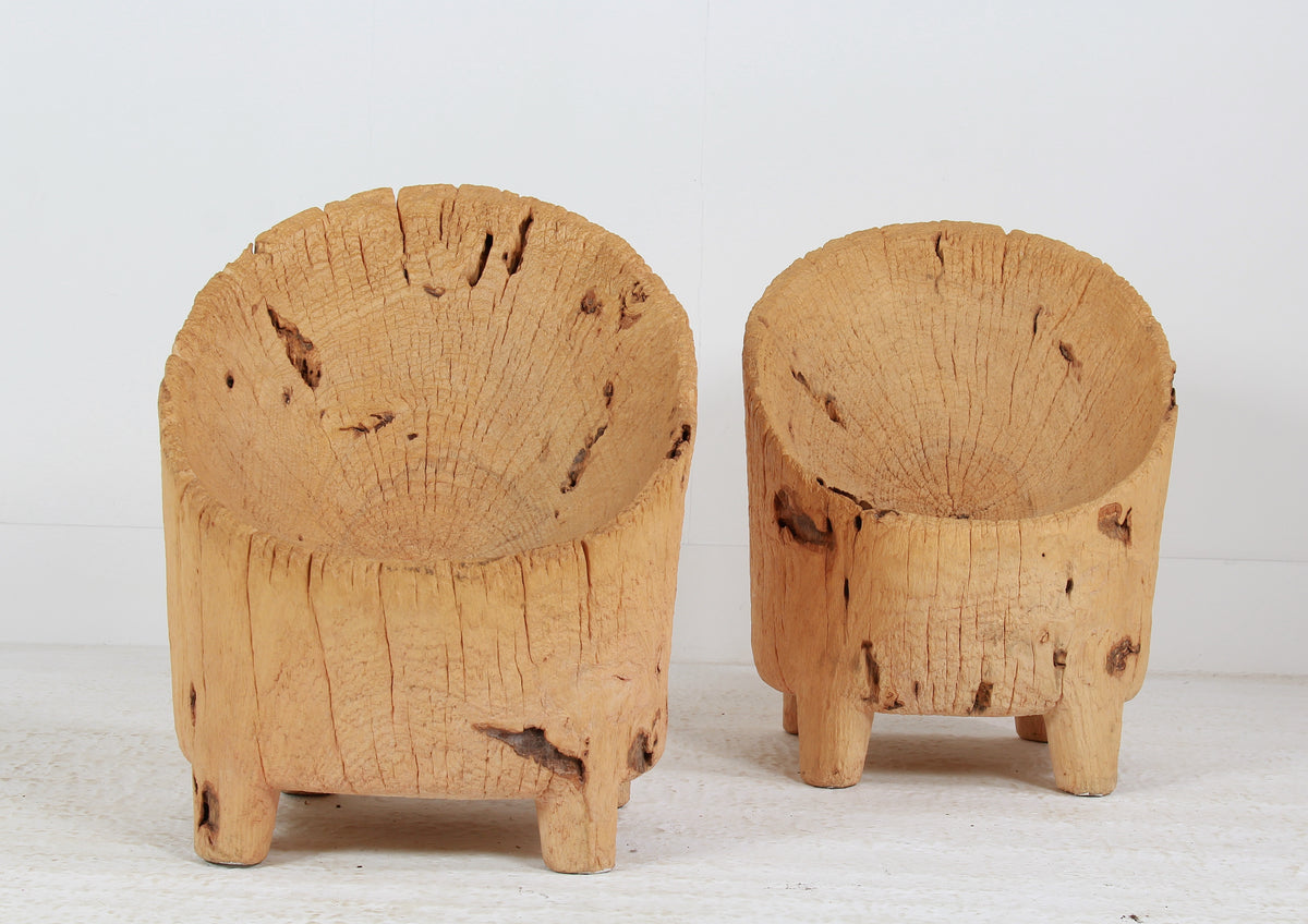 UNIQUE HAND-CARVED PRIMITIVE GNARLY WABI SABI BRUTALIST STUMP CHAIRS