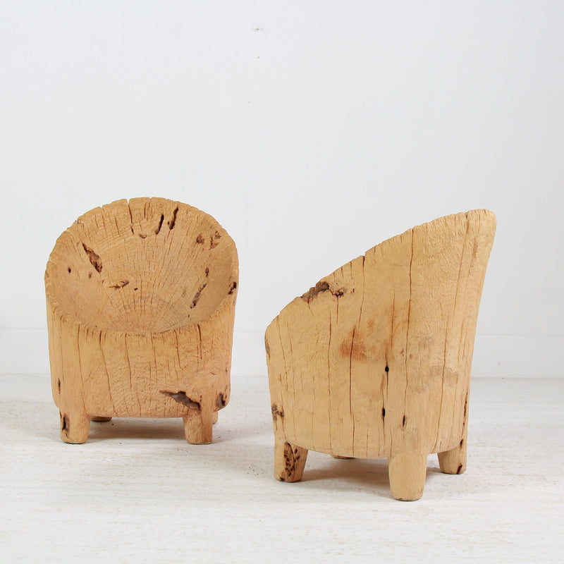 UNIQUE HAND-CARVED PRIMITIVE GNARLY WABI SABI BRUTALIST STUMP CHAIRS