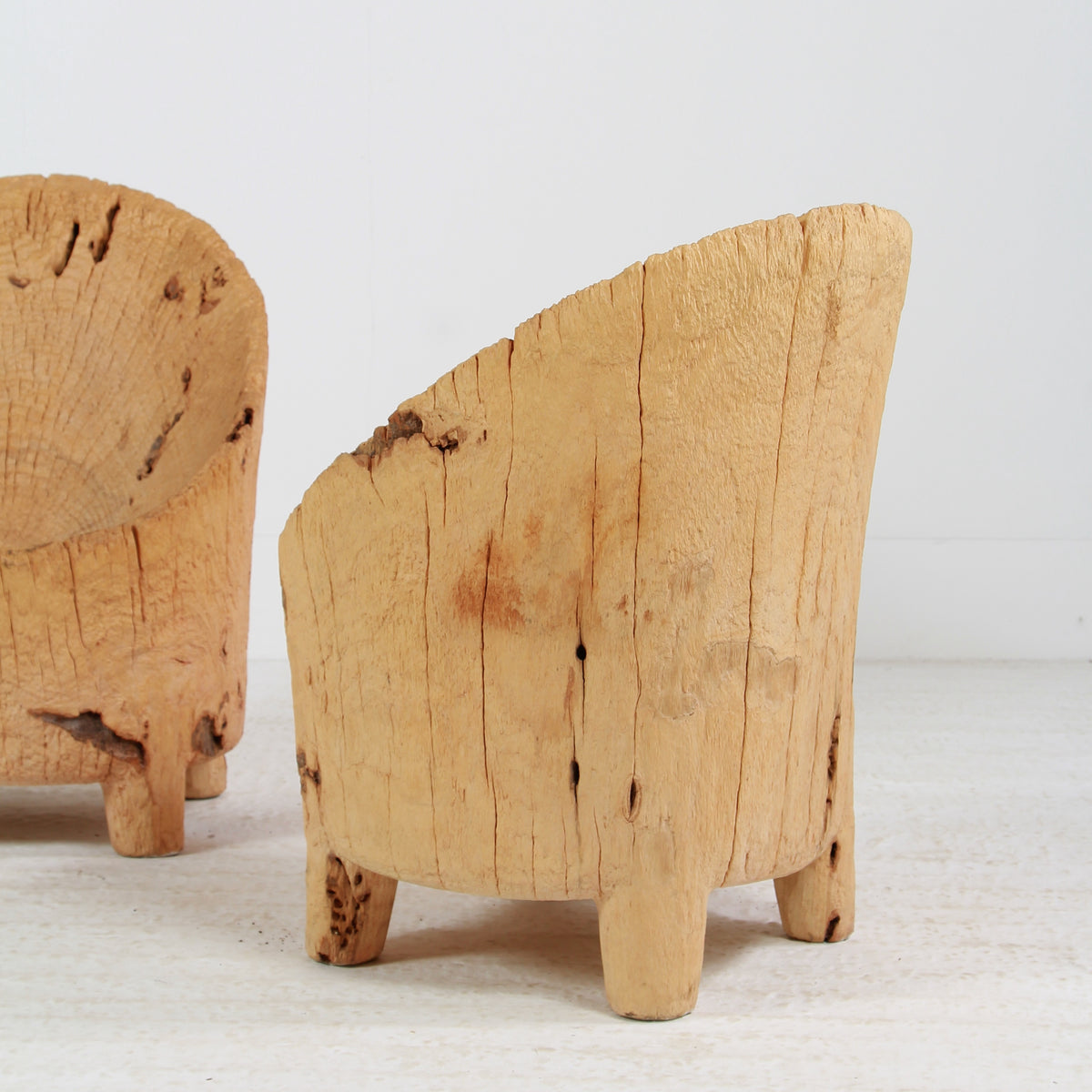 UNIQUE HAND-CARVED PRIMITIVE GNARLY WABI SABI BRUTALIST STUMP CHAIRS