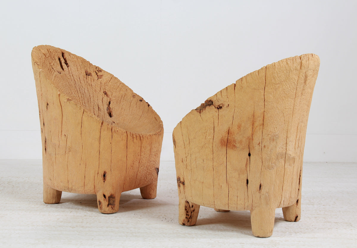 UNIQUE HAND-CARVED PRIMITIVE GNARLY WABI SABI BRUTALIST STUMP CHAIRS