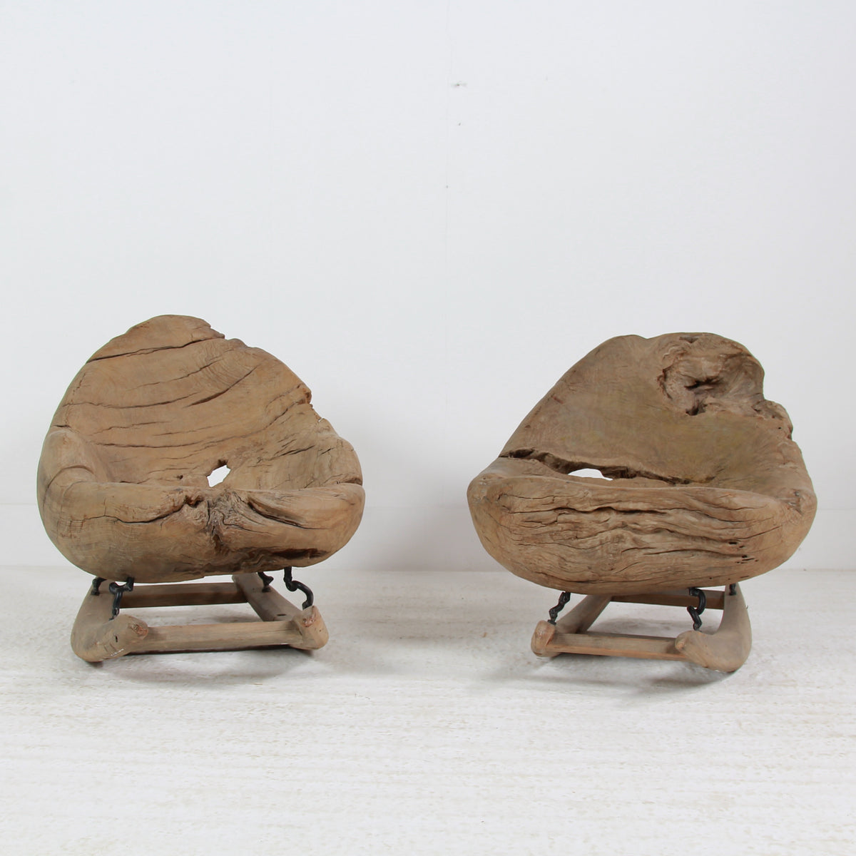 Organic Sculptural Brutalist Tree Trunk Root Rocking Chairs