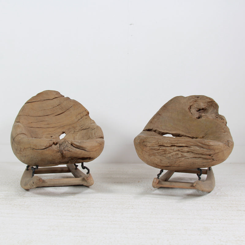 Organic Sculptural Brutalist Tree Trunk Root Rocking Chairs