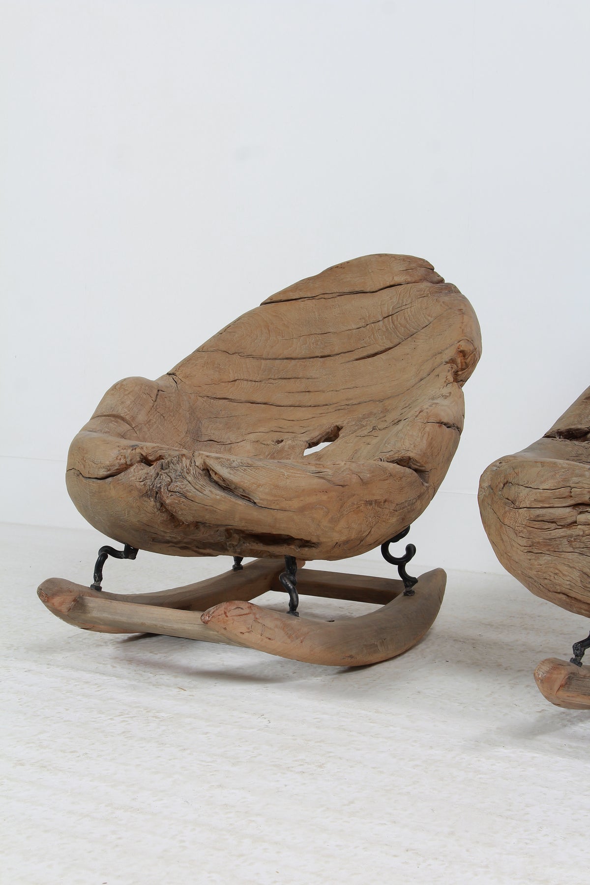 Organic Sculptural Brutalist Tree Trunk Root Rocking Chairs