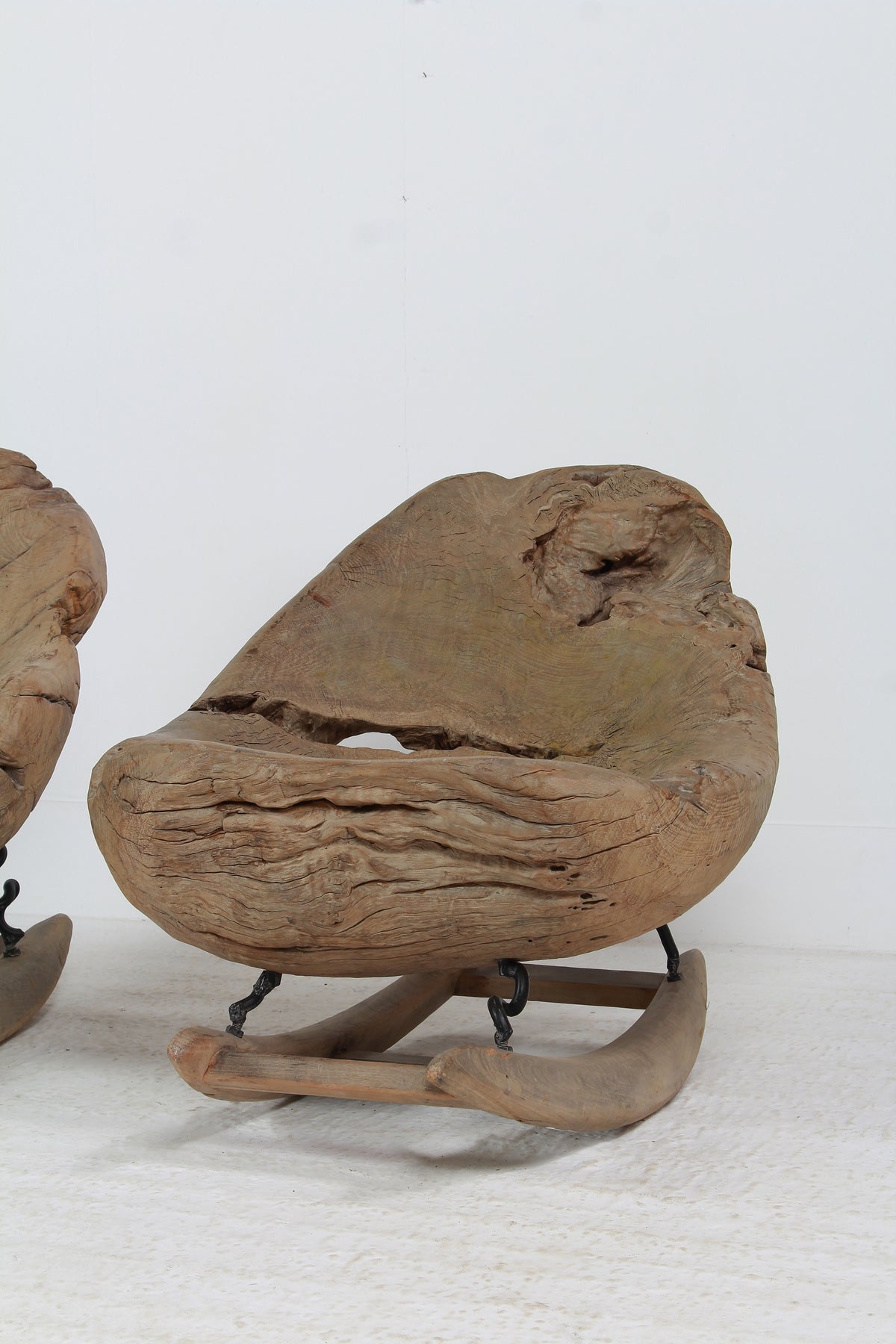 Organic Sculptural Brutalist Tree Trunk Root Rocking Chairs
