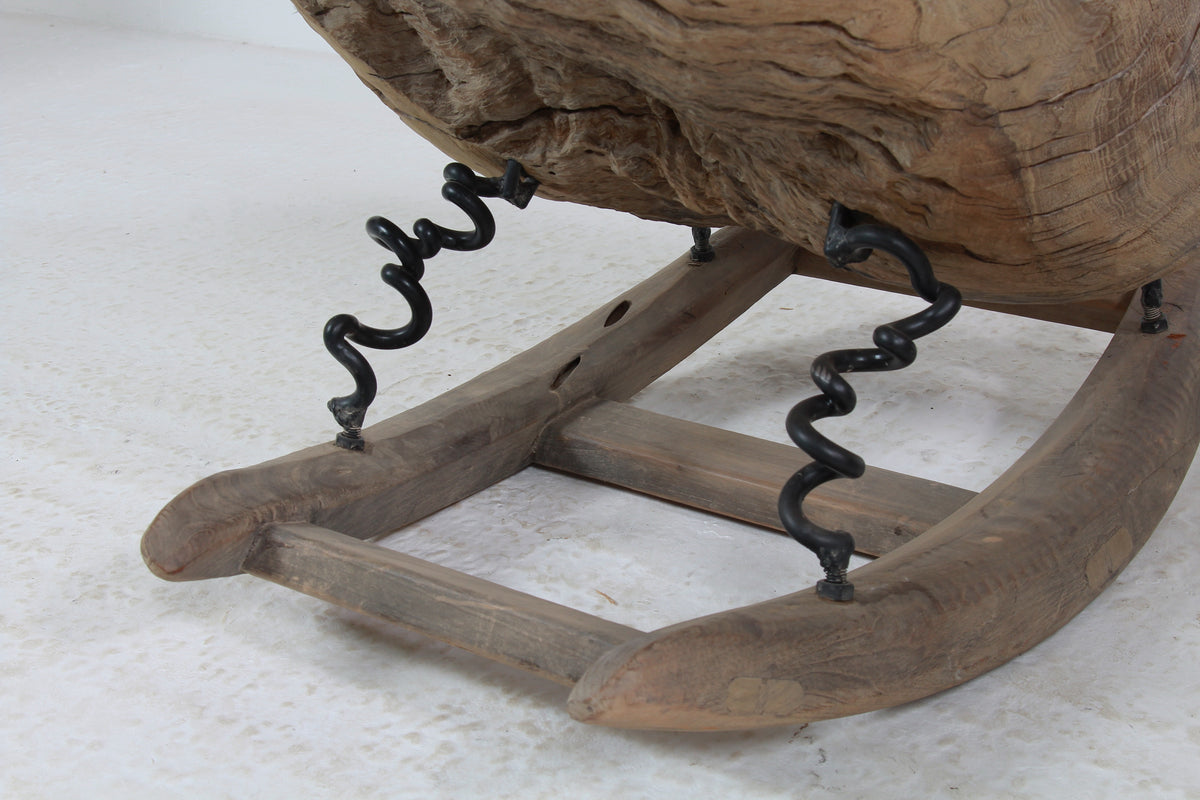 Organic Sculptural Brutalist Tree Trunk Root Rocking Chairs