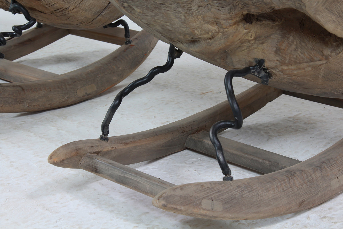 Organic Sculptural Brutalist Tree Trunk Root Rocking Chairs