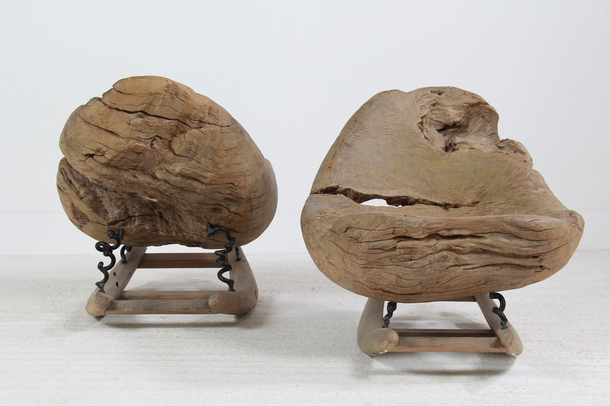 Organic Sculptural Brutalist Tree Trunk Root Rocking Chairs